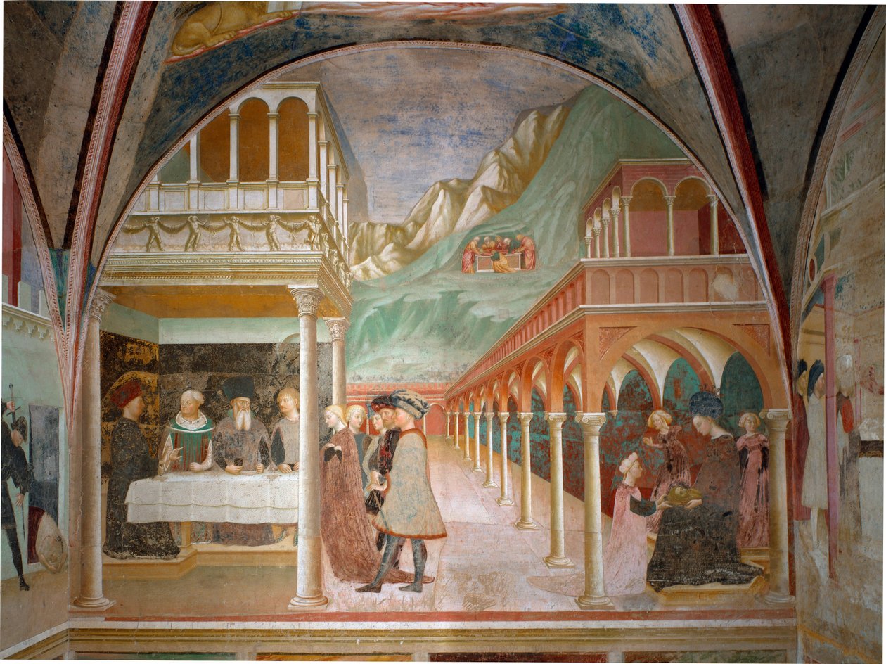 Cykl życia św. Jana Chrzciciela: „”uczta Heroda”” „Fresek Masolino da Panicale (Tommaso di Cristoforo Fini) (ok. 1383-1440) 1435 Baptistere Castiglione Olona, ​​Varese autorstwa Tommaso Masolino da Panicale
