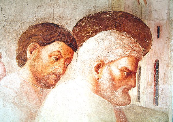 Fragment głowy św. Piotra, z Wskrzeszenia Tabithy, ok. 1427 autorstwa Tommaso Masolino da Panicale