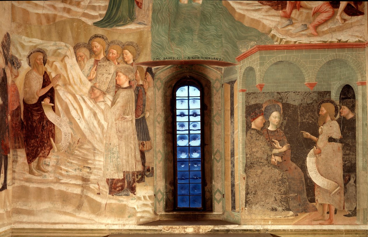 Epizod z życia św. Jana Chrzciciela: orzeczenie św. Jana Chrzciciela na pustyni i św. Jana Chrzciciela w obliczu Herody - autorstwa Tommaso Masolino da Panicale