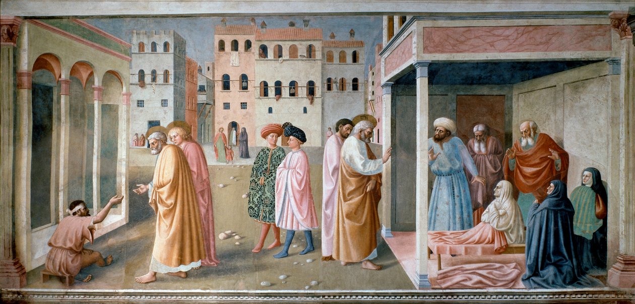 Święty Piotr wojownicy estropia i zmartwychwstanie Tabitha Fresco Tommaso di Cristoforo Fini dit Masolino da Panicale (1383-około 1440) autorstwa Tommaso Masolino da Panicale