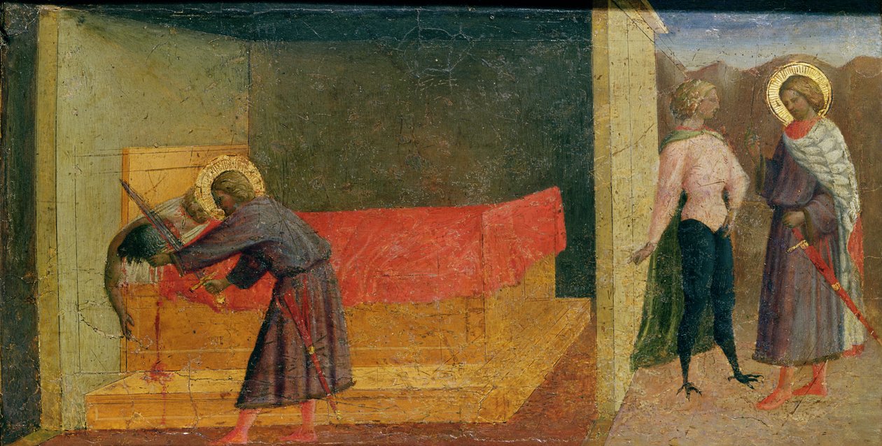 Julian Szpitalnik zabijający swoją matkę i ojca autorstwa Tommaso Masolino da Panicale