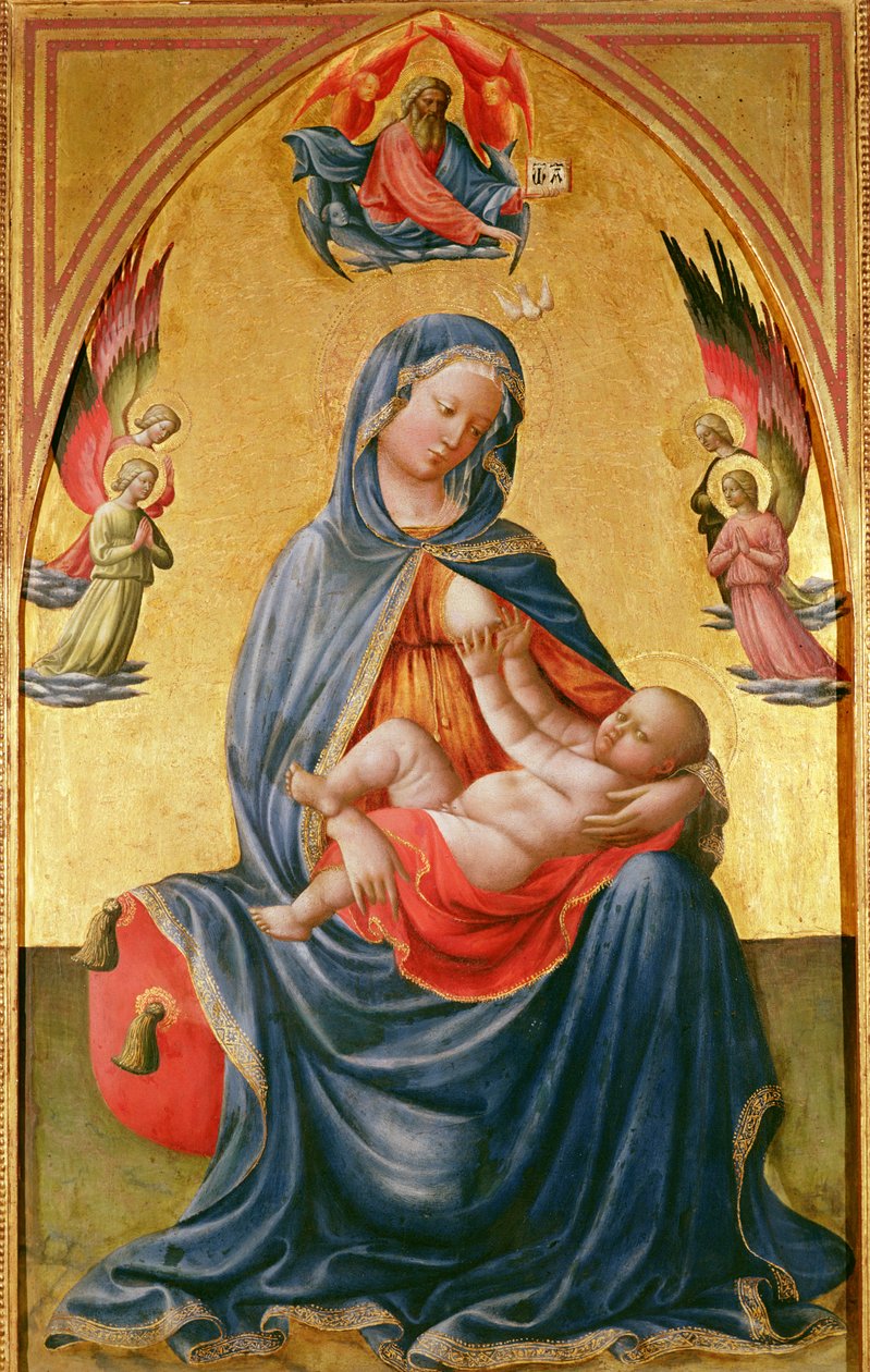 Dziewica i Dzieciątko z Bogiem Ojcem, Duchem Świętym i aniołami autorstwa Tommaso Masolino da Panicale