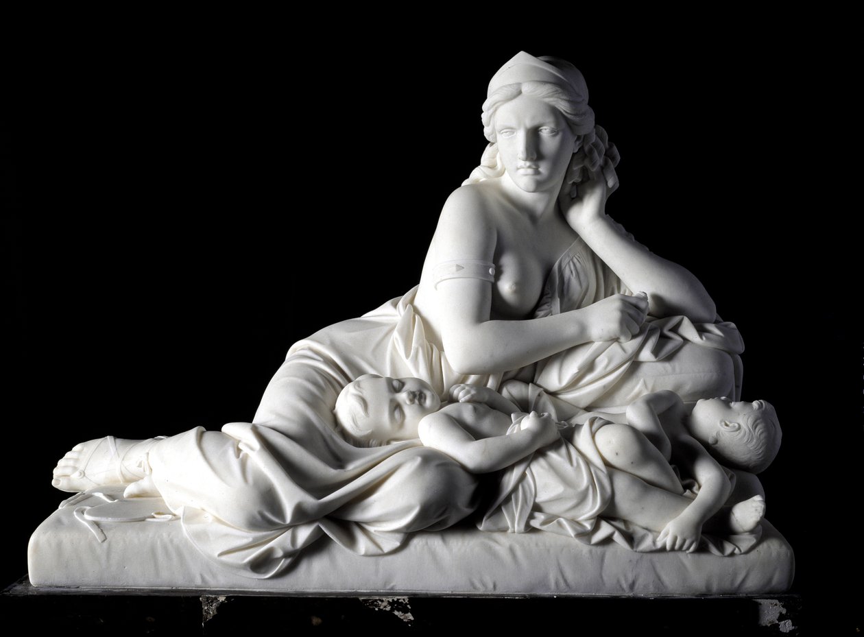 Medee myśli o zabiciu swoich dzieci Marmurowa rzeźba Tommaso Solari (1820-1897) 1863. Wym. 60x80x38 cm Z kolekcji księcia Odone di savoia. Geny, Galeria Sztuki Moderna, nr inw. 744 autorstwa Tommaso Solari