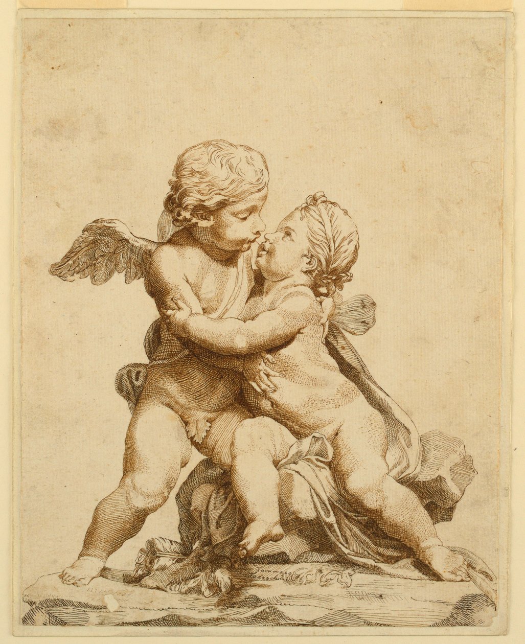 Rysunek przedstawiający dwa całujące się amorki, 1750-90 autorstwa Tommaso Todeschini