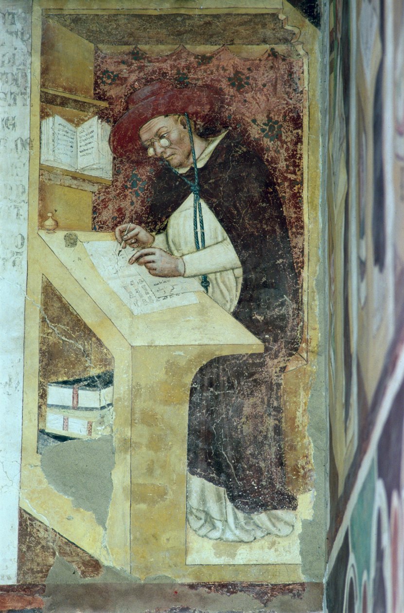 Hugues de Provence przy swoim biurku, z cyklu „Czterdziestu wybitnych członków Zakonu Dominikanów” w Kapitule 1342 autorstwa Tommaso da Modena