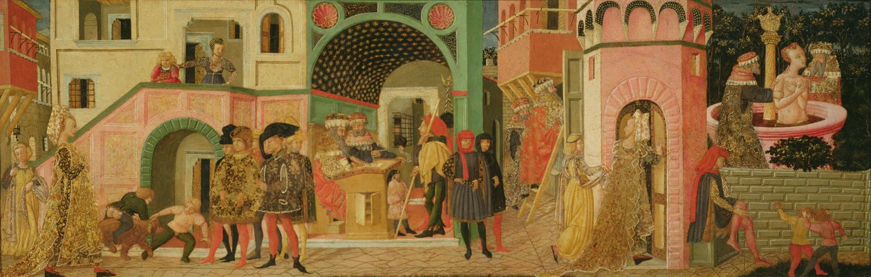 Historia Zuzanny, przedni panel skrzyni ślubnej, ok. 1450 (tempera na panelu) autorstwa Giovanni di Ser Giovanni