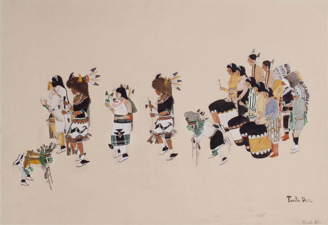 Chór Buffalo Dance, c.1930-39 (tempera na pokładzie) autorstwa Tonita Peña
