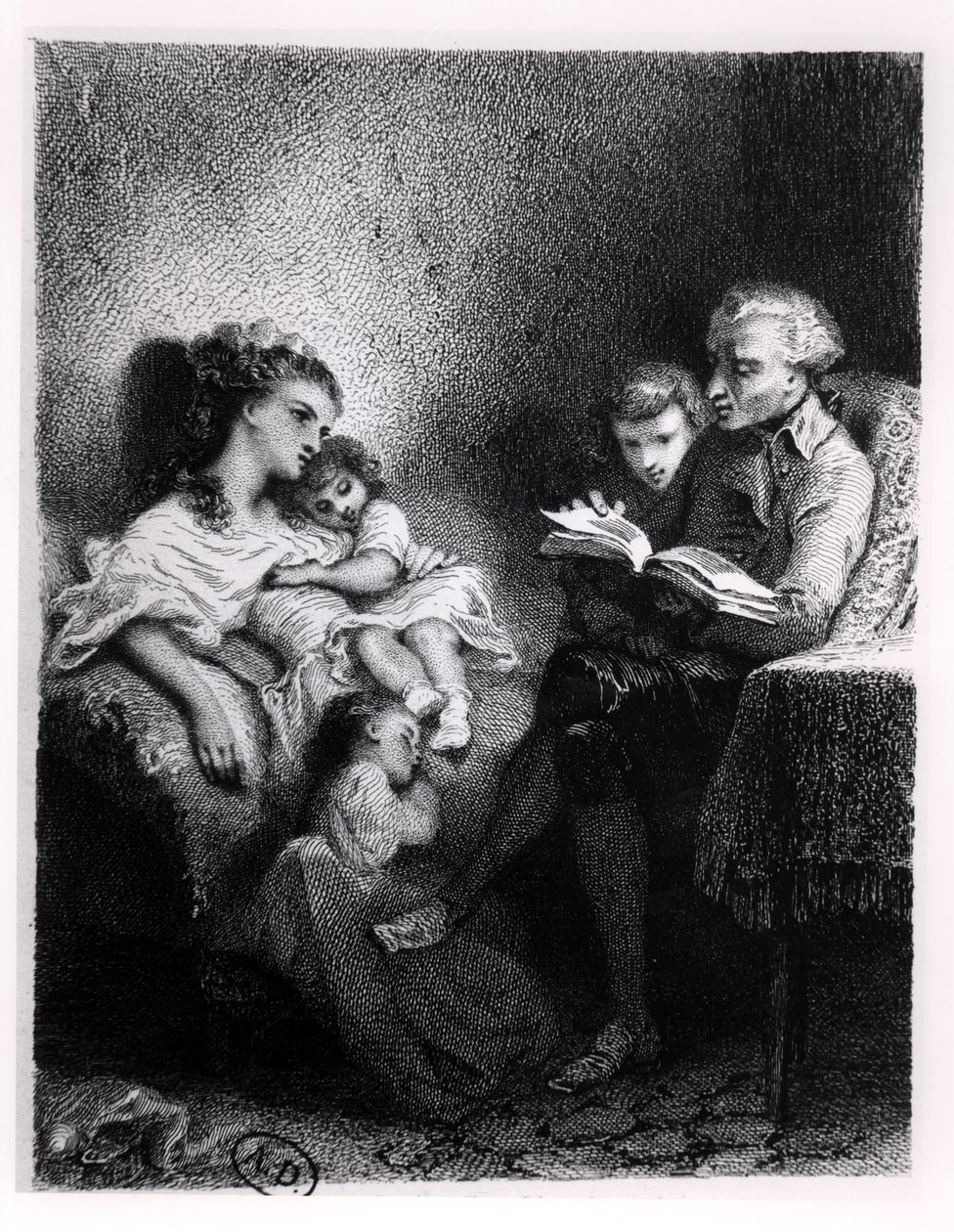 Alphonse de Lamartine (1792-1869) Czytanie rodzinie autorstwa Tony Johannot