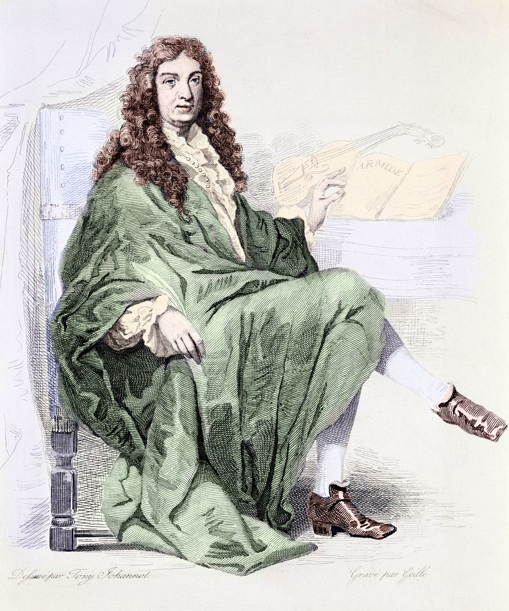 Portret Giovanniego Battisty Lulli lub Jean-Baptiste Lully (1632-1687) kompozytora na dworze króla Ludwika XIV - Rycina (Portret kompozytora Jeana Baptiste Lully
