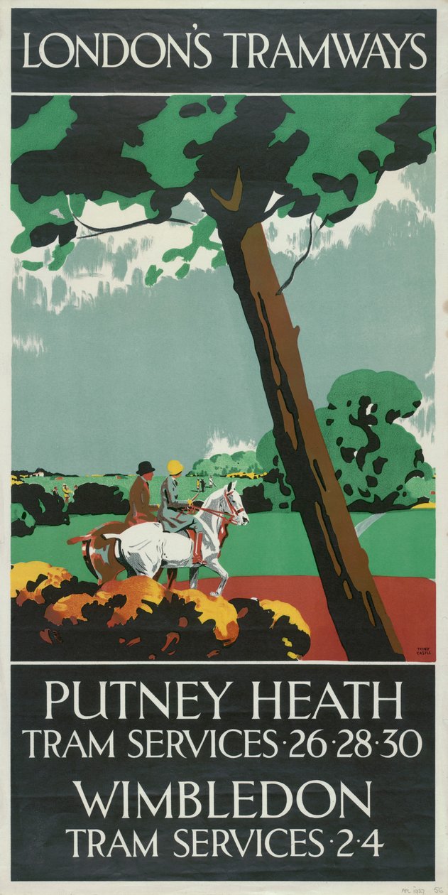 „Putney Heath, Wimbledon”, plakat London County Council LCC Tramways, 1927 autorstwa Tony Castle