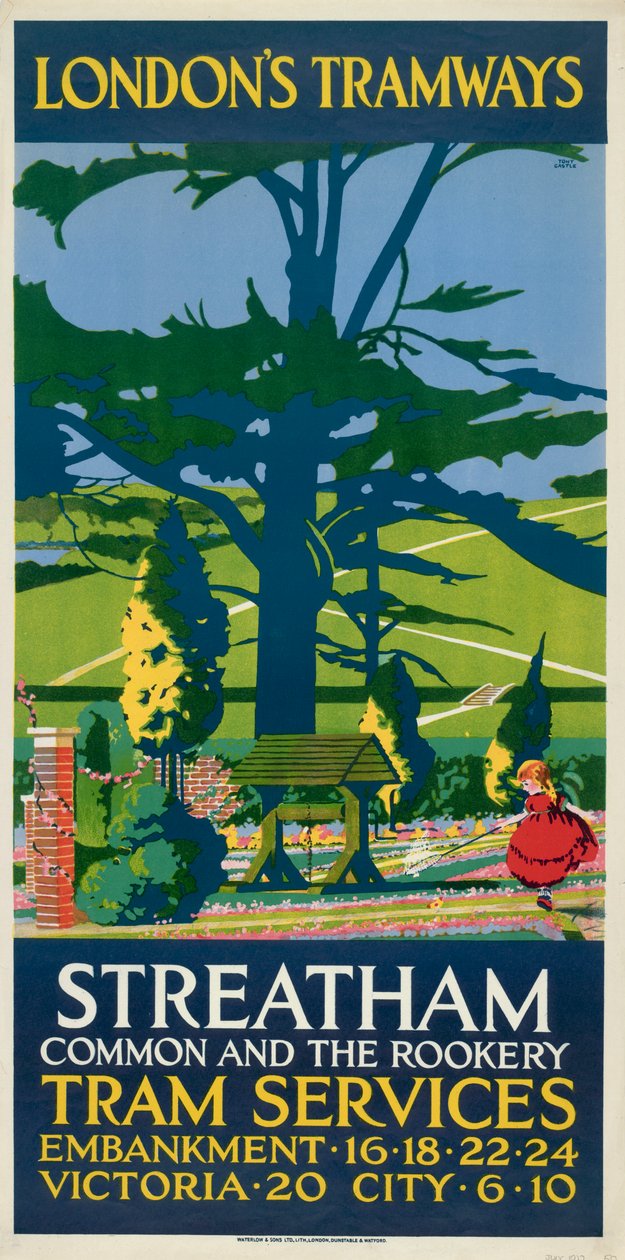 „Streatham Common and the Rookery”, plakat London County Council LCC Tramways, 1927 autorstwa Tony Castle
