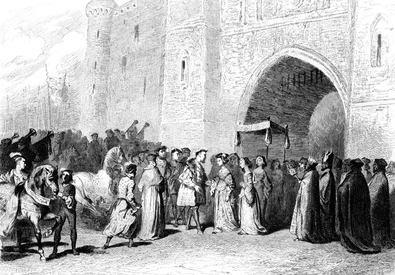 Spotkanie Henryka VIII i Anny Boleyn, 1520, 1842 autorstwa Tony Johannot