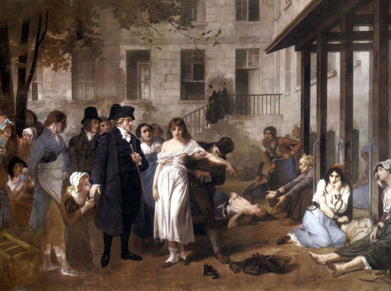 Doktor Philippe PINEL (1745 - 1826) uwalnia szaleńców z kajdan przez Tony