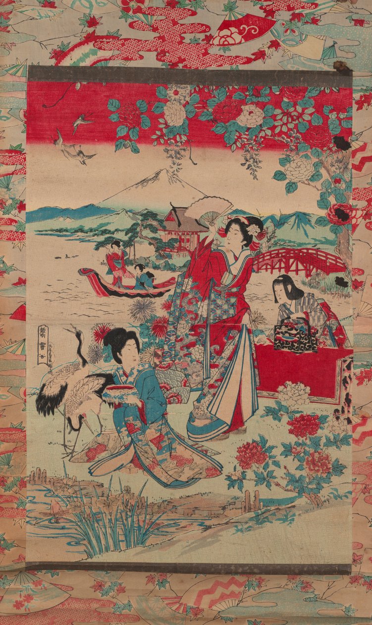 Geishas in a landscape, c.1870-80 (رنګ لرګي بلاک چاپ)پولي autorstwa Torakiyo Sato Torakiyo Sato