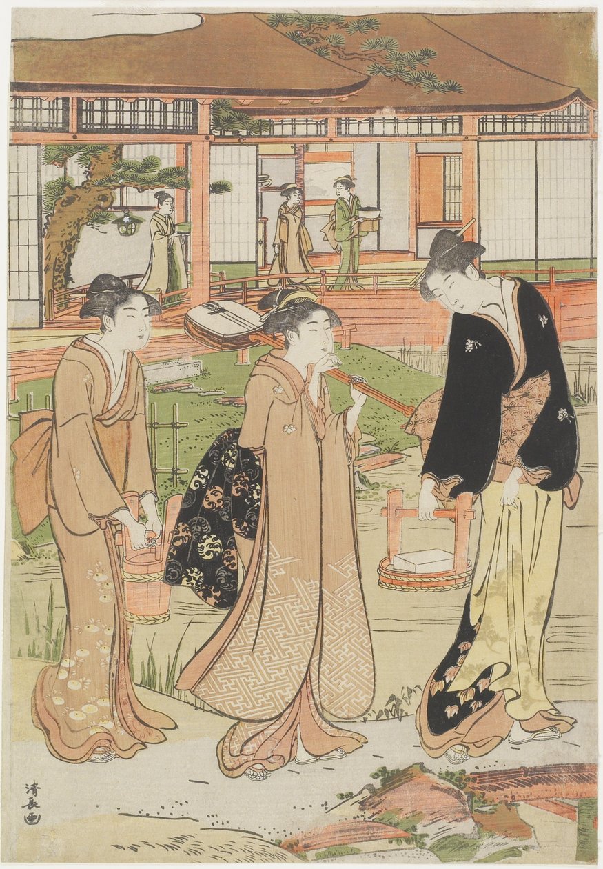 Piknik w ogrodzie Daimyo_, 1786 autorstwa Torii Kiyonaga