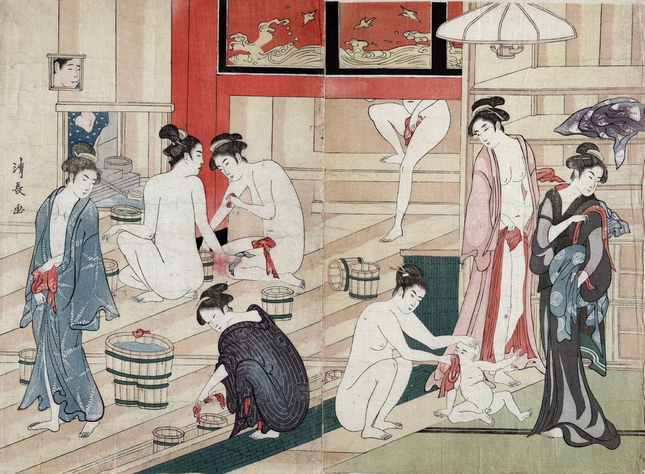 Łaźnia publiczna, 1780 autorstwa Torii Kiyonaga