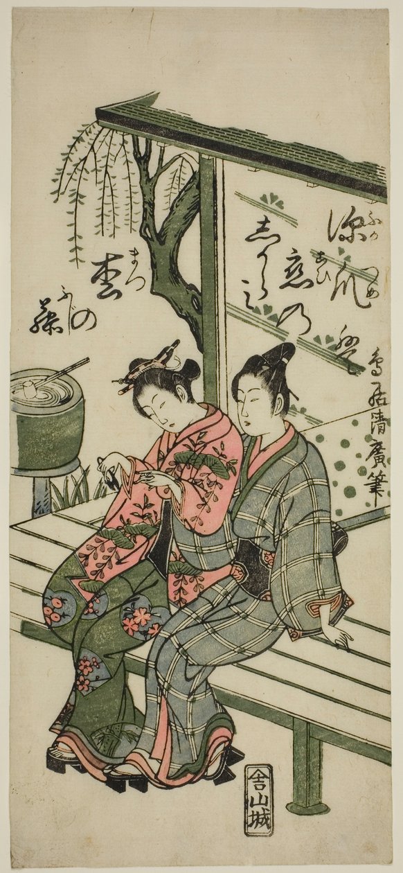 Kochankowie na werandzie autorstwa Torii Kiyohiro