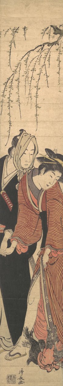 Para kochanków bawiąca się z małpą, 1780. autorstwa Torii Kiyonaga