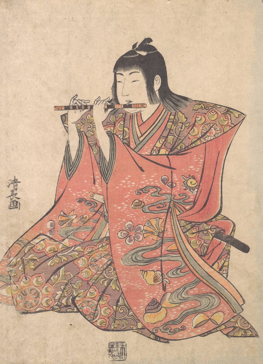 Lalka przedstawiająca chłopca grającego na flecie, ca. 1780. autorstwa Torii Kiyonaga