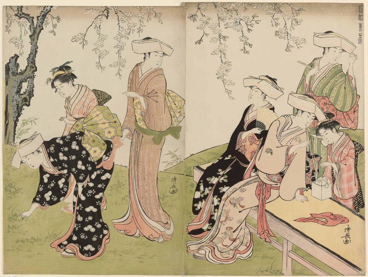 Wiosenna wycieczka z cyklu Brokat wschodnich manier (Fuzoku azuma no nishiki) autorstwa Torii Kiyonaga