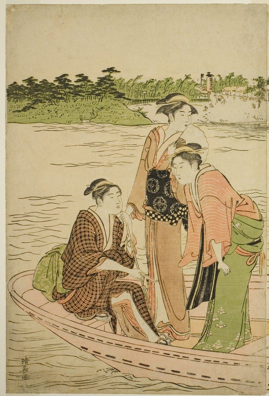 Prom na rzece Rokugo autorstwa Torii Kiyonaga