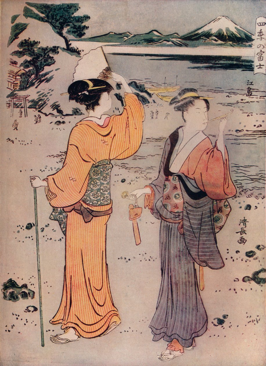 Dziewczyny nad brzegiem morza, ok. XVII w., 1914 r. autorstwa Torii Kiyonaga