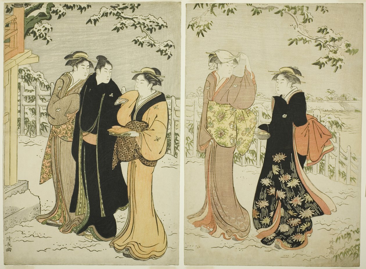 Wzgórze Matsuchi po śniegu autorstwa Torii Kiyonaga