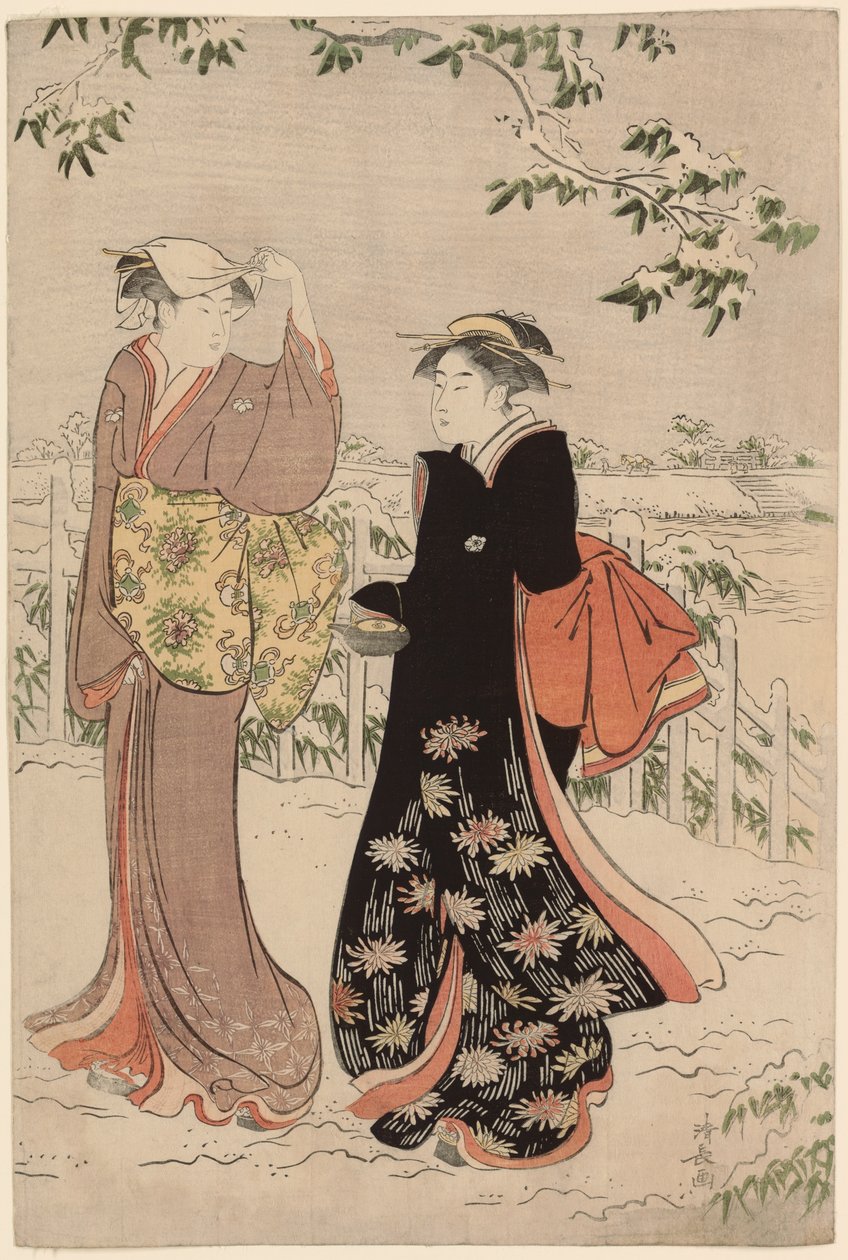 Wzgórze Matsuchi po śniegu autorstwa Torii Kiyonaga