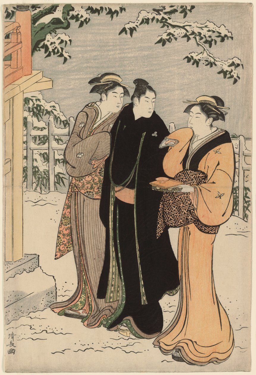 Wzgórze Matsuchi po śniegu autorstwa Torii Kiyonaga