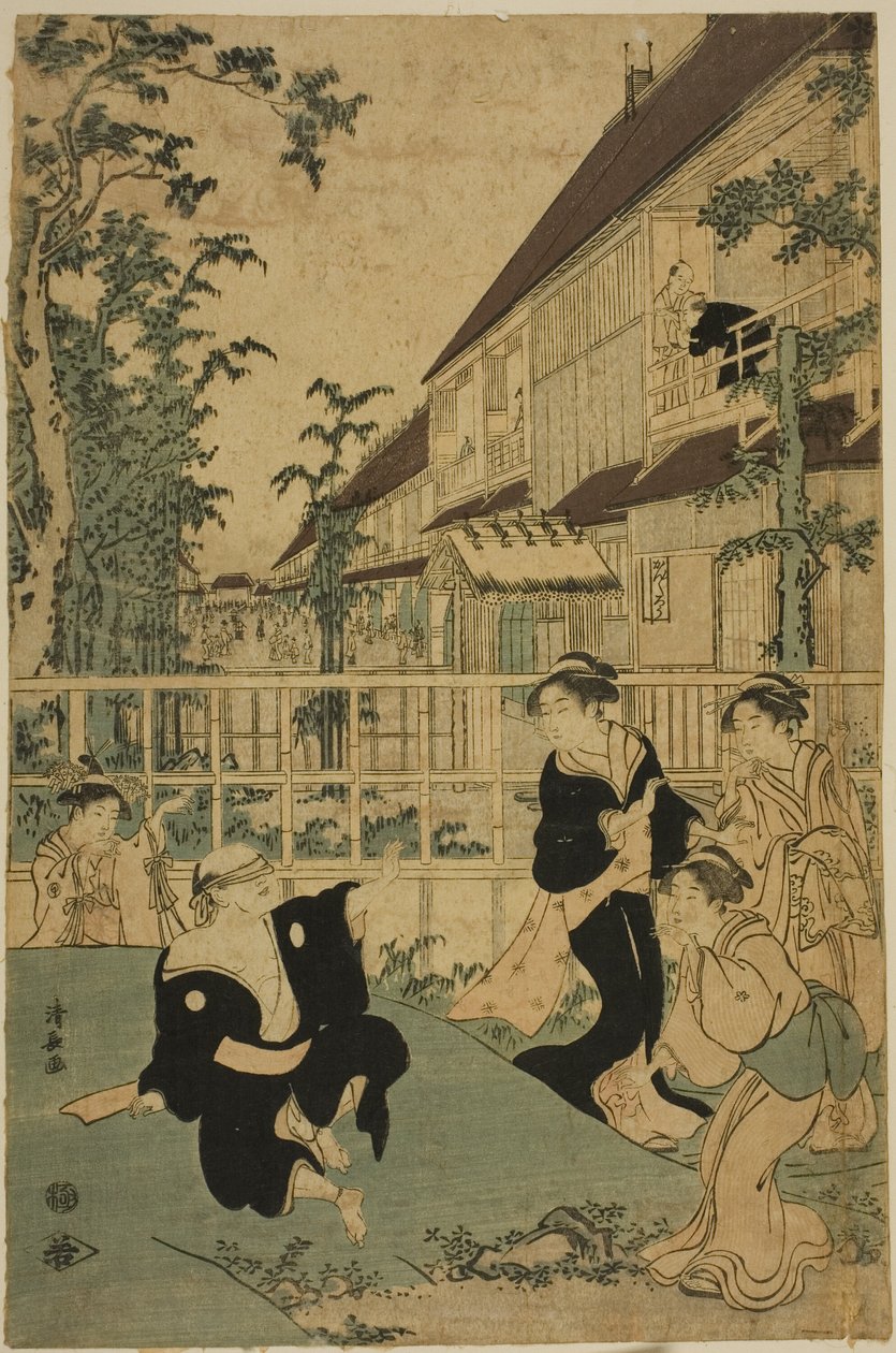 Rozrywki na świeżym powietrzu w herbaciarni Kankanro w Yoshiwara autorstwa Torii Kiyonaga