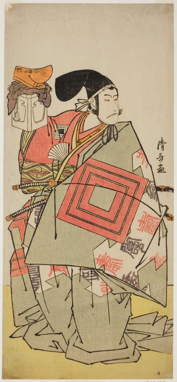 Aktor Ichikawa Danjuro V jako Minamoto no Yoshiie w sztuce „Date Nishiki Tsui no Yumitori” wystąpił w Teatrze Morita w jedenastym miesiącu 1778 (?) autorstwa Torii Kiyonaga
