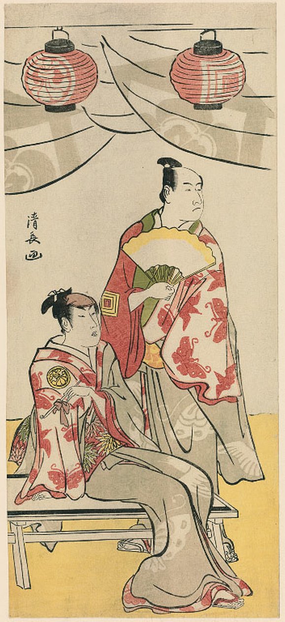 Aktorzy Ichikawa Monnosuke II i Segawa Kikunojo III, z pentaptyku jedenastu aktorów świętujących święto sanktuarium braci Soga autorstwa Torii Kiyonaga