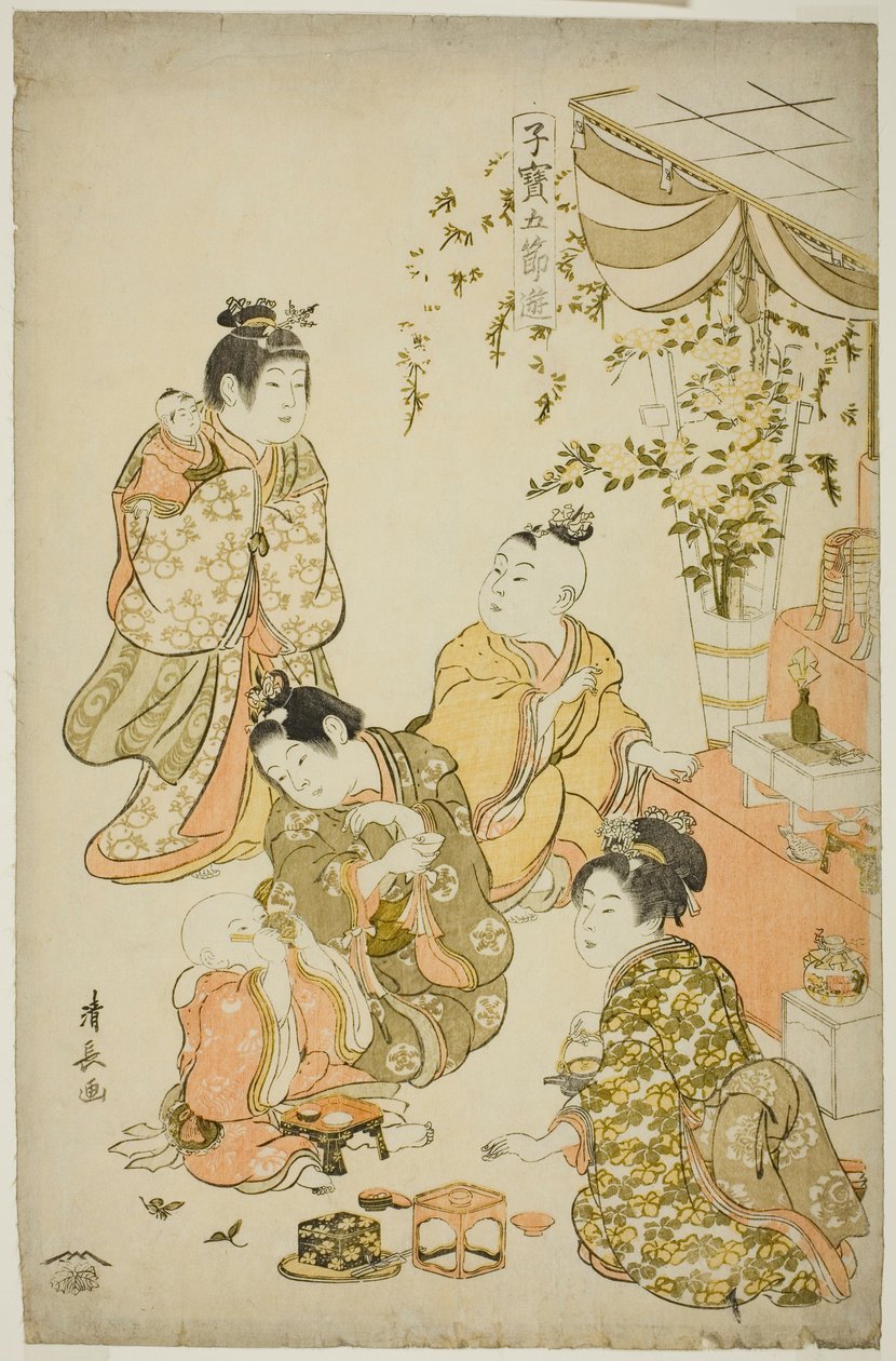 Festiwal lalek, z serii "Drogocenne dziecięce zabawy pięciu festiwali (Kodakara gosetsu asobi)", ok. 1801 r. (kolorowy drzeworyt) autorstwa Torii Kiyonaga