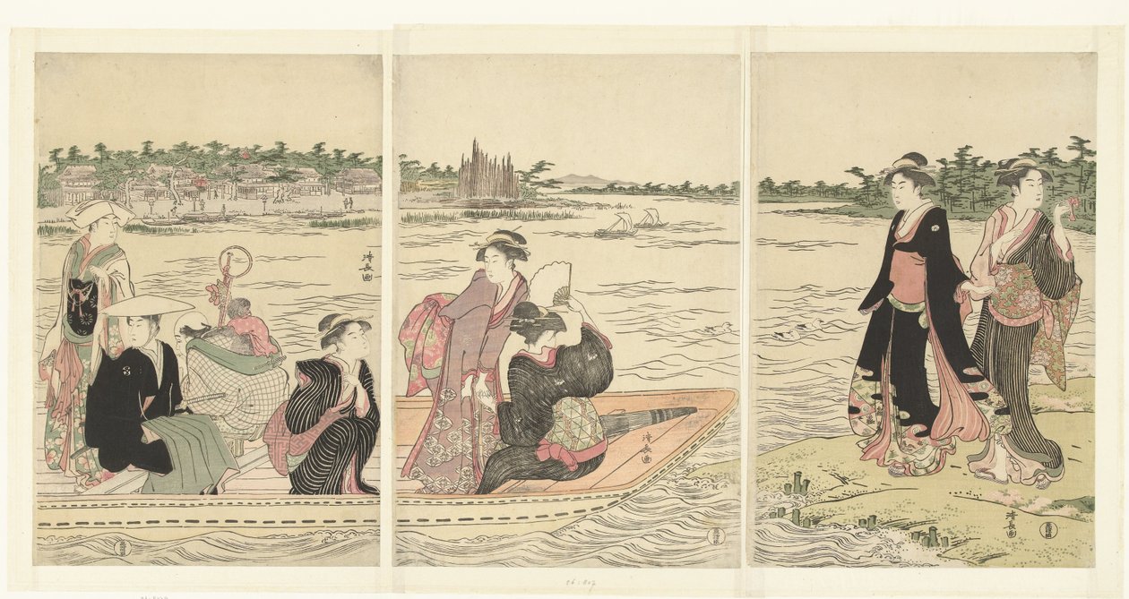 Prom na rzece Sumida autorstwa Torii Kiyonaga