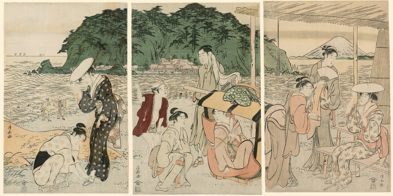 Odwiedzający Enoshima autorstwa Torii Kiyonaga