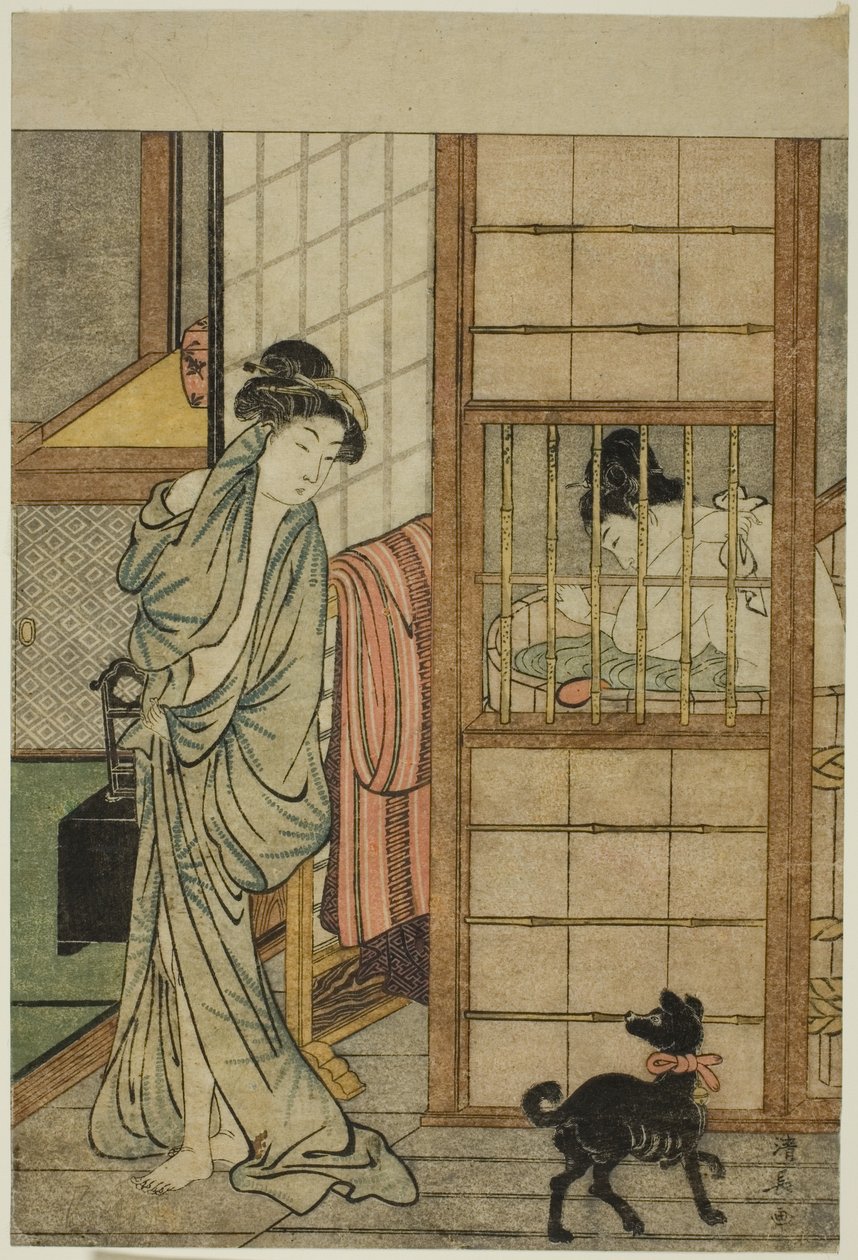 Kobieta po kąpieli, z „Porównania powabnych piękności (Irokurabe enpu sugata)” autorstwa Torii Kiyonaga