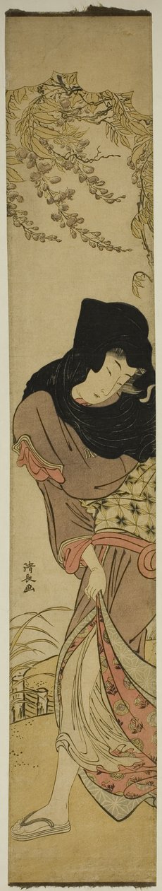 Kobieta pod wiatrem glicynii autorstwa Torii Kiyonaga