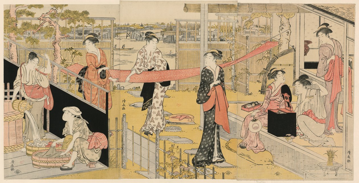 Kobiety pranie ubrań autorstwa Torii Kiyonaga