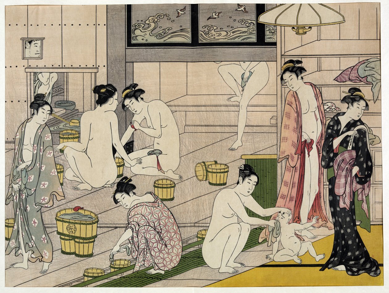 Women in a public bath. Japanese print by Torii Kiyonaga (1752-1815), circa 1785. Torii School (ukiyo-e or ukiyo e). autorstwa Torii Kiyonaga