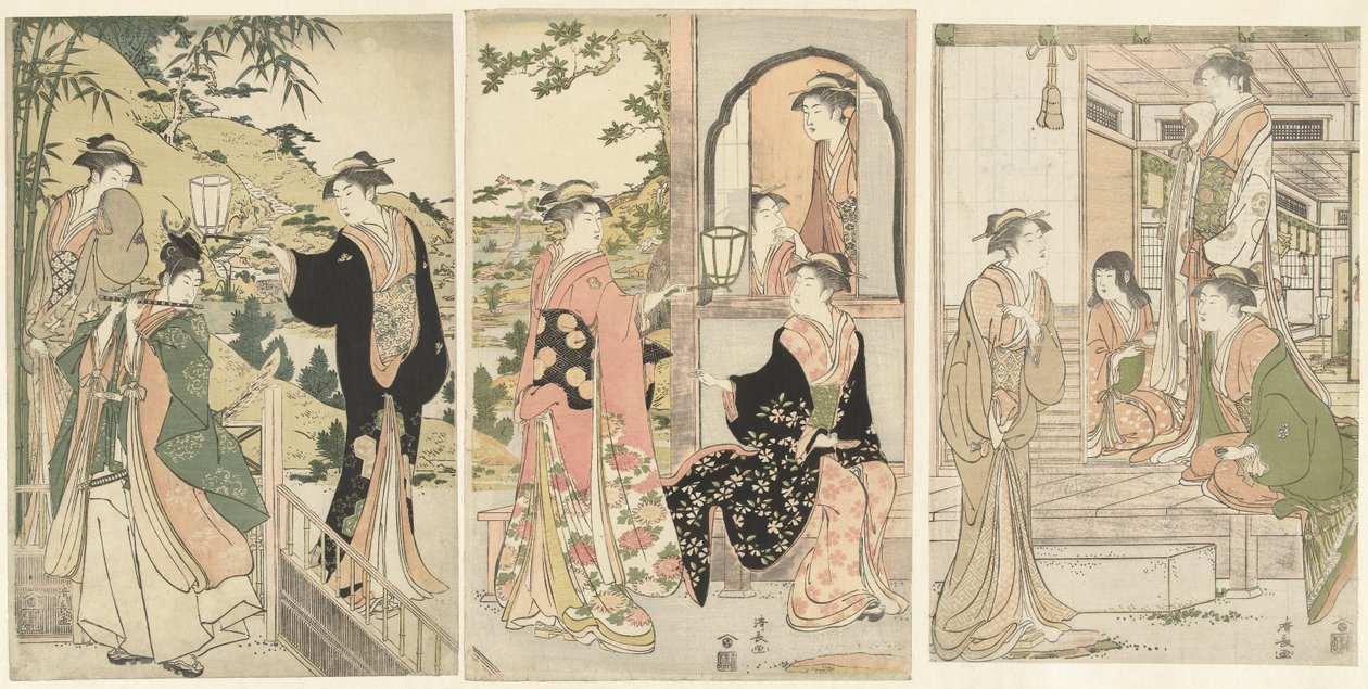 Serenada Yoshitsune Joruri hime autorstwa Torii Kiyonaga