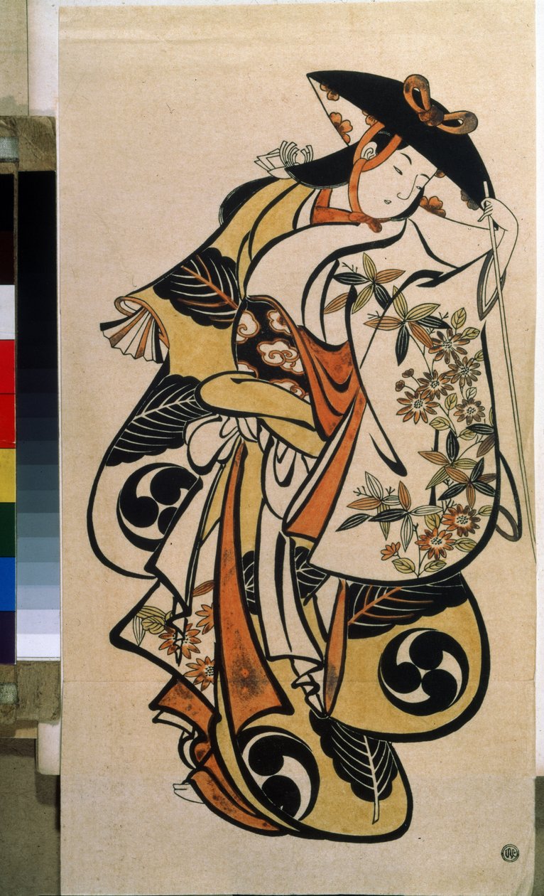 Aktor grający kobietę. Rycina Torii Kiyonobu Starszego (1664-1729) autorstwa Torii Kiyonobu I