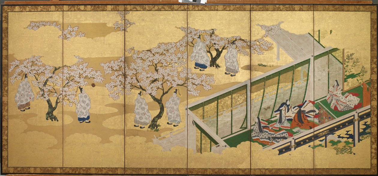 <em>Opowieść o Genji</em>, rozdział 34; Kashiwagi dostrzega Trzecią Księżniczkę autorstwa Tosa Mitsuoki