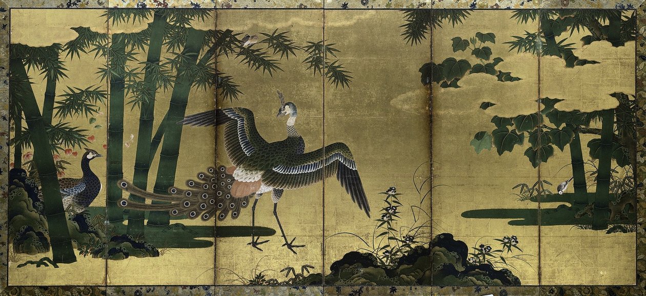 Pawie i bambus, koniec XVI wieku. autorstwa Tosa Mitsuyoshi