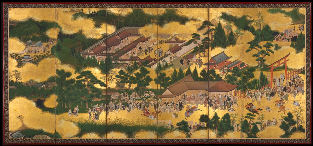 Wyścigi konne w Sanktuarium Kamo, 1615-50. autorstwa Tosa School
