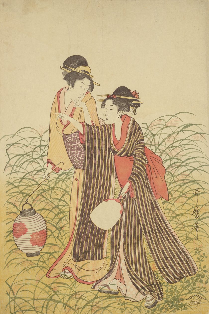 Dwie panie, okres Edo (1603-1868) (kolorowy drzeworyt) autorstwa Toshusai Sharaku