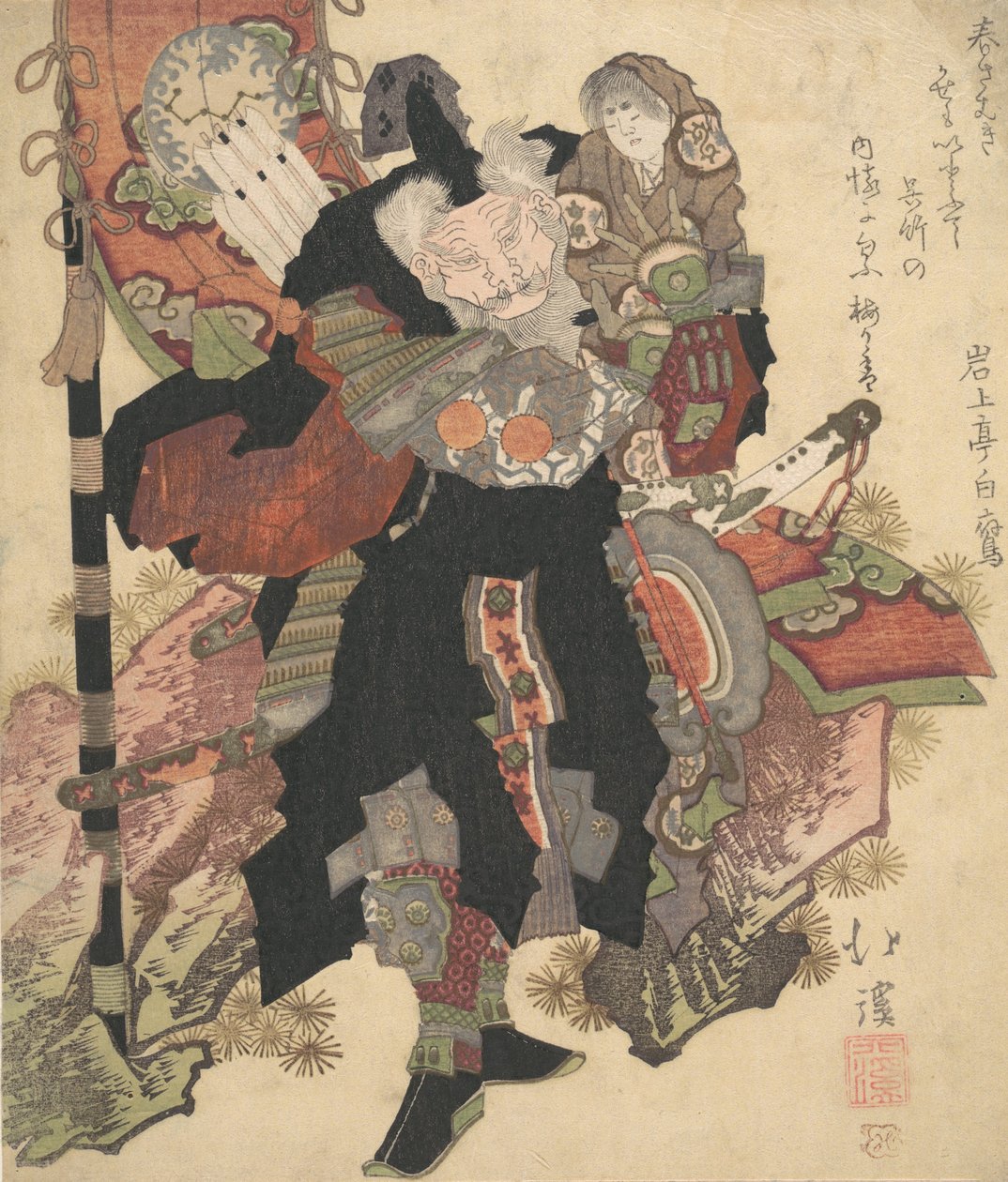 Chiński wojownik niosący dziecko na ramionach, ca. 1825. autorstwa Totoya Hokkei