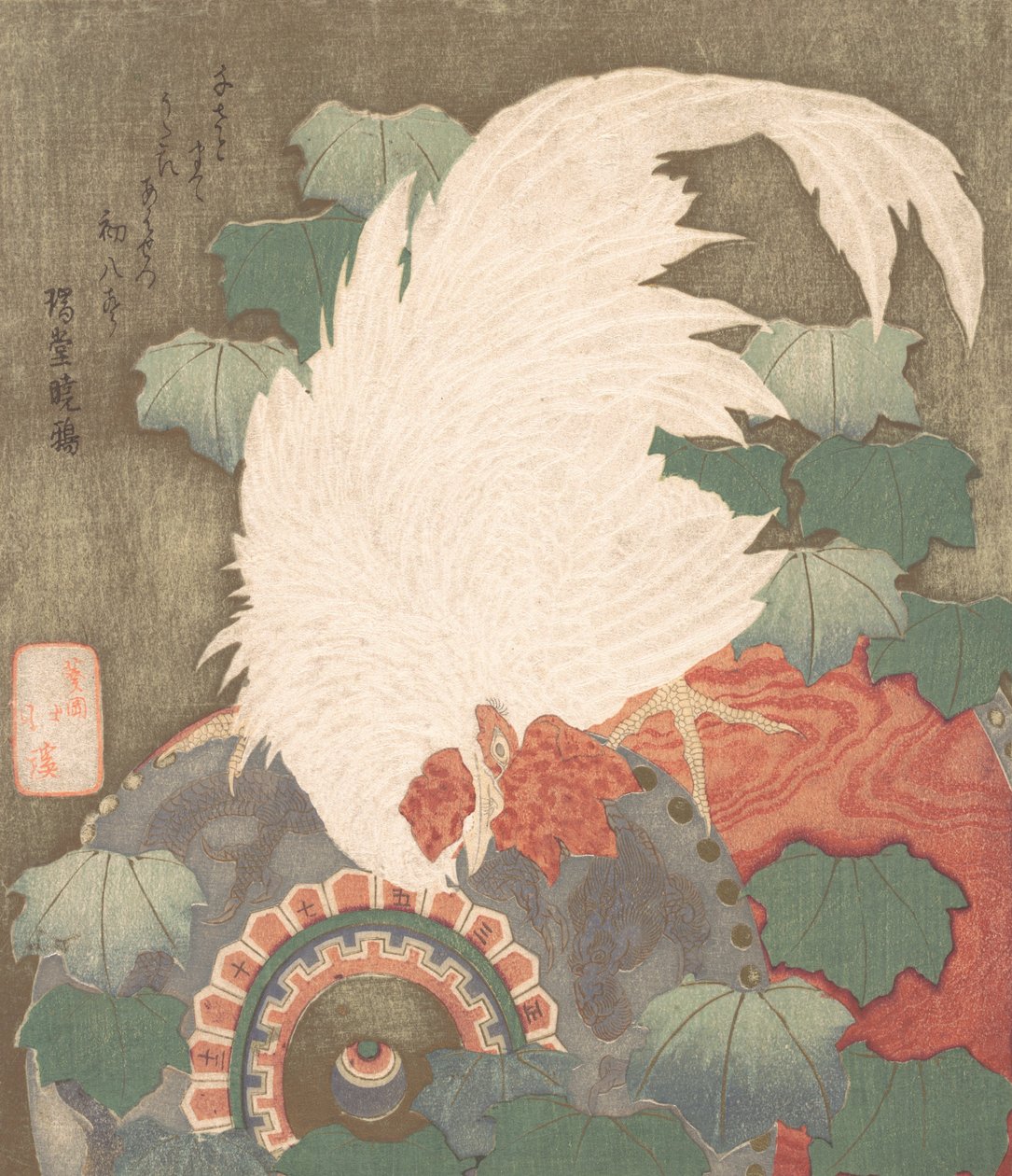Kogut na bębnie, ca. 1825. autorstwa Totoya Hokkei