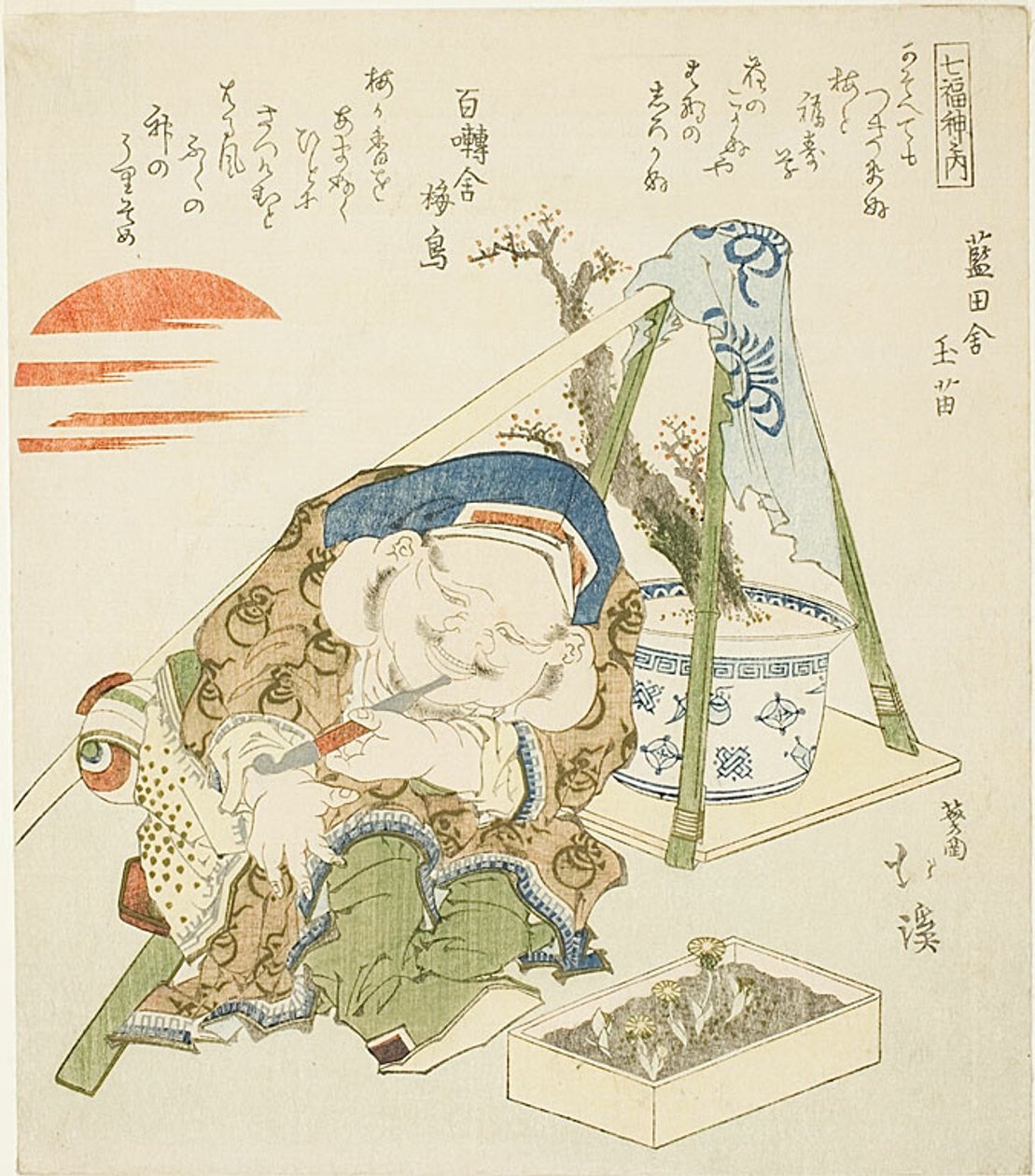 Daikoku, z serii "Siedmiu bogów szczęścia (Shichi fuku jin no uchi)". autorstwa Totoya Hokkei