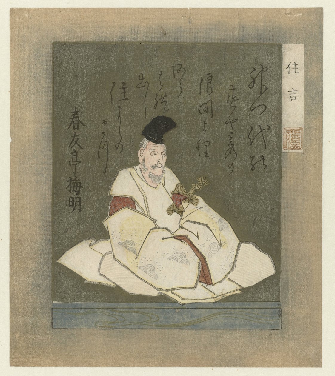 Poeta Sumiyoshi Myojin Sumiyoshi (tytuł na obiekcie) Trzej bogowie japońskiej poezji (tytuł serii) autorstwa Totoya Hokkei