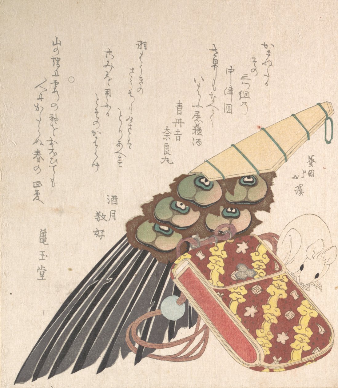 Pędzel z piór i Doran rodzaj apteczki ze szczurzym Netsuke, prawdopodobnie..., prawdopodobnie 1816. autorstwa Totoya Hokkei